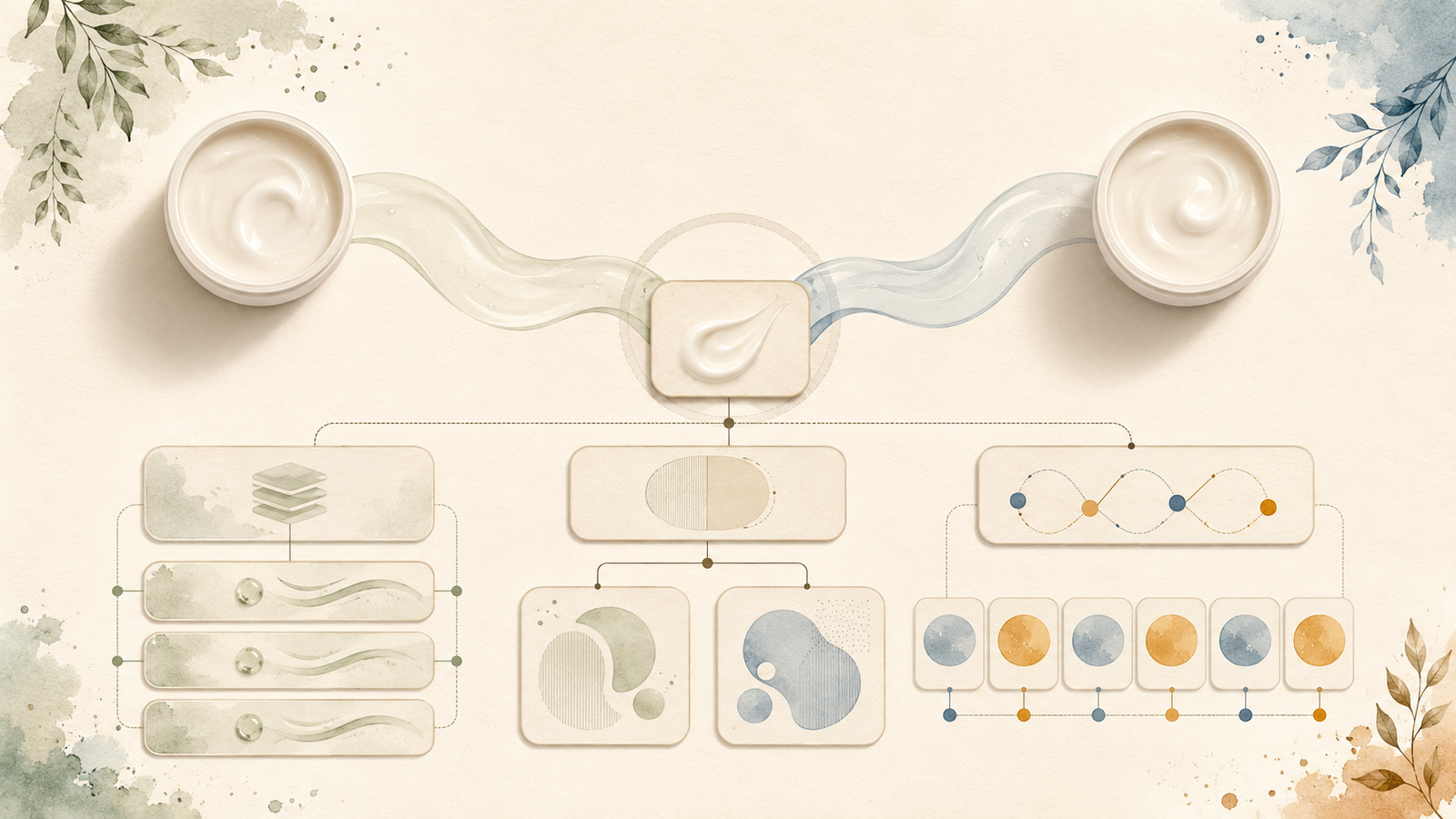 Illustrated comparison of two moisturizer jars and routine decision paths; not a product-use test.